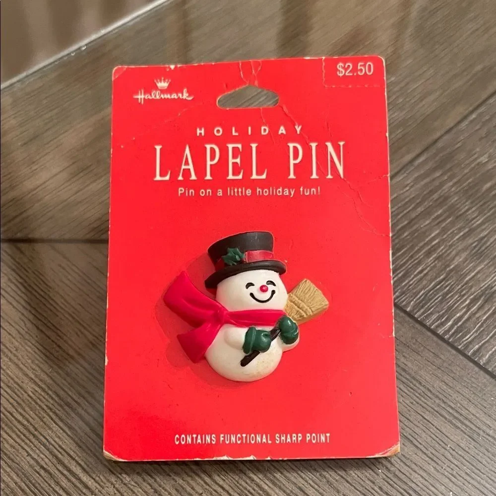 Vintage Whimsical Hallmark Holiday Snowman Lapel Pin Christmas Brooch